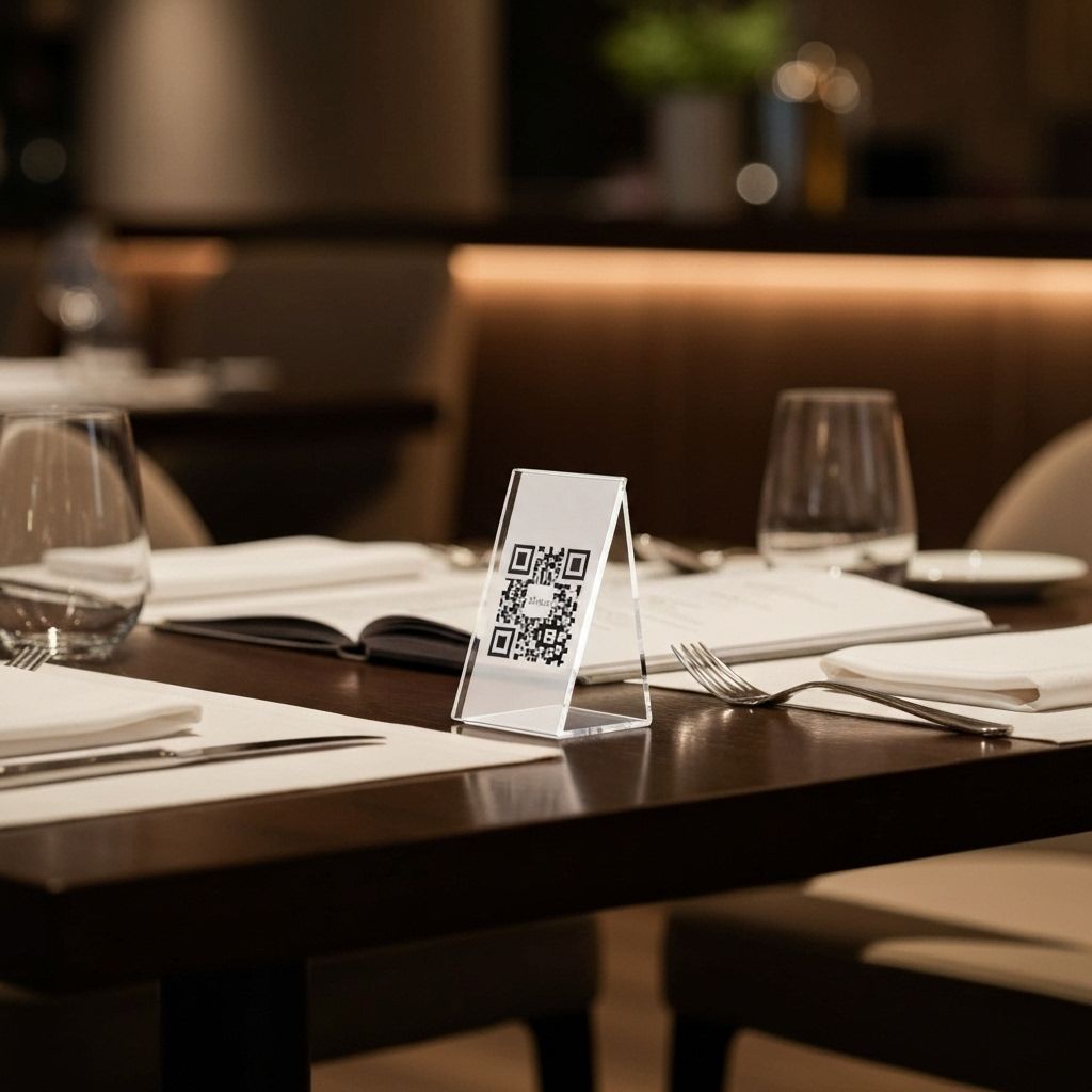 Premium QR code stand on restaurant table